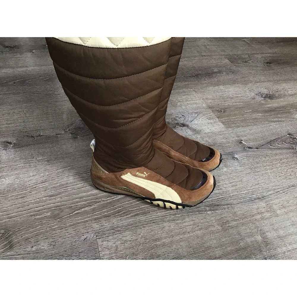 Women's Size 8 Vintage Puma Boots Brown Suede / Puffer Boots Y2k #300697 03